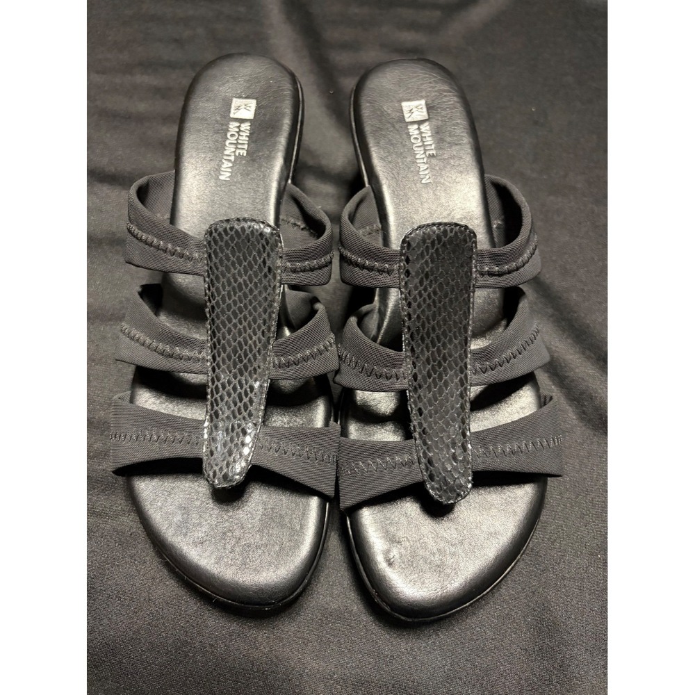 White Mountain Goodgirl Black Stretch Strap Wedge Sandals Women's 9M